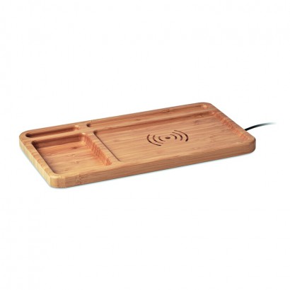 Desk storage desk box in bamboo with wireless charger