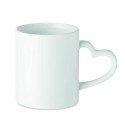 Ceramic mug of 300 ml with heart shaped handle and special coating for sublimation print