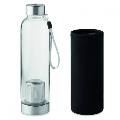 Single wall in high borosilicate glass bottle with tea infuser and neoprene pouch 500 ml