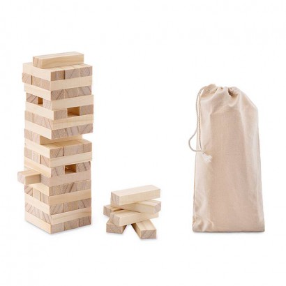 Wooden toppling tower (54 blocks) in cotton carrying pouch