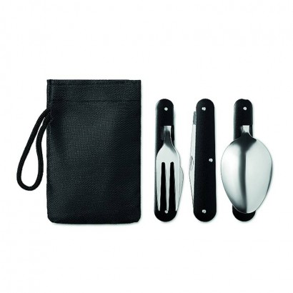 Camping cutlery set in stainless steel with aluminium handle