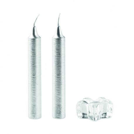 Set of 2 silver candles with glass holder