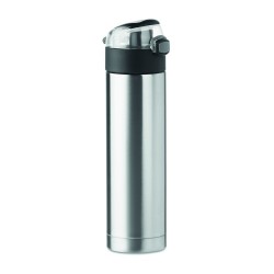Double wall drinking bottle in stainless steel with security lock on the lid and press-to-open option, 400 ml