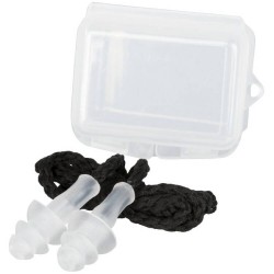 Set of 2 reusable silicone earplugs with triple flange and neck cord in PP case