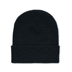 Unisex knitted Beanie hat in soft stretchable RPET polyester with rolled up cuff