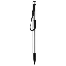 Stylus ballpoint with removable cap and elastic strap