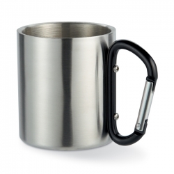 Double wall stainless steel mug, with carabiner handle